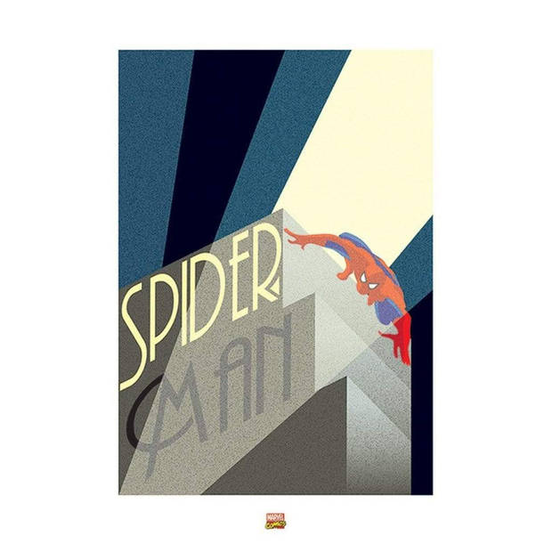 Kunstdruk Marvel Deco SpiderMan Building 60x80cm