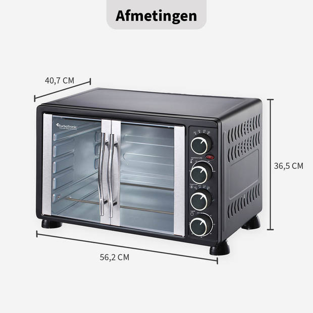 TurboTronic FEO55 Vrijstaande Oven - met Franse Deuren - 55L - Zwart