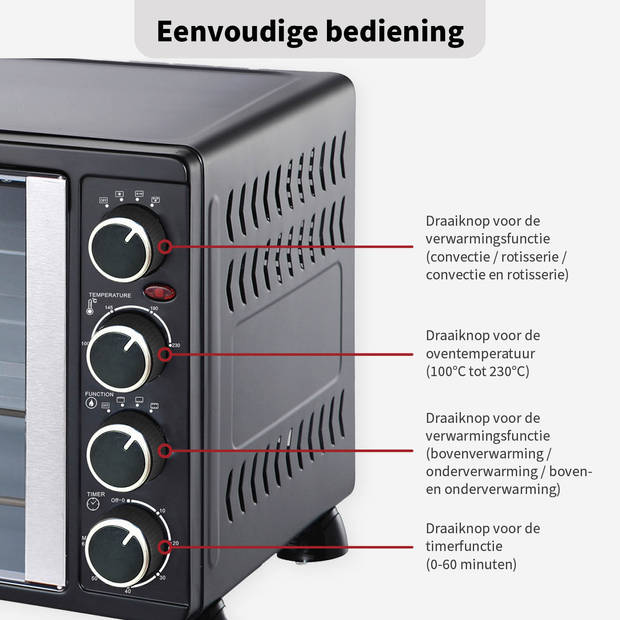 TurboTronic FEO55 Vrijstaande Oven - met Franse Deuren - 55L - Zwart