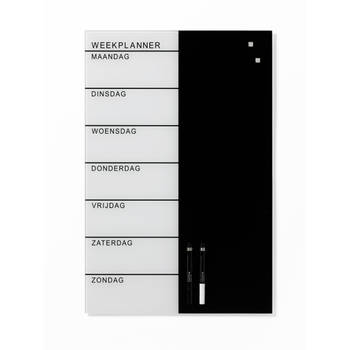 NAGA - Magnetisch Glasbord met week overzicht - Wit en Zwart - 40 x 60 cm - Geschikt voor whiteboard markers
