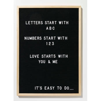 NAGA - Letterbord met 149 Witte Letters - zwart - 50 x 70 cm