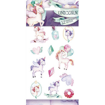 Funny Products kindertattoos Unicorn 2 junior papier 12 stuks