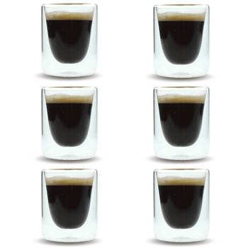 OTIX Espresso Glazen - Set van 6 - Kopjes - Dubbelwandig - Glas - 80ml - 5.5 x 7.5 cm - Koffiekopjes