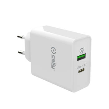 Celly - Power Delivery Lichtnetadapter 36W voor USB en USB-C - Celly