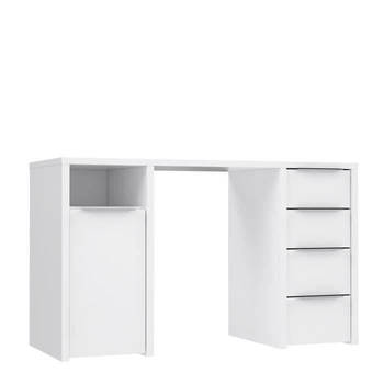 BILBAO Bureau 1 deur 4 laden - Decor wit papier - L 125 x D 50 x H 75 cm