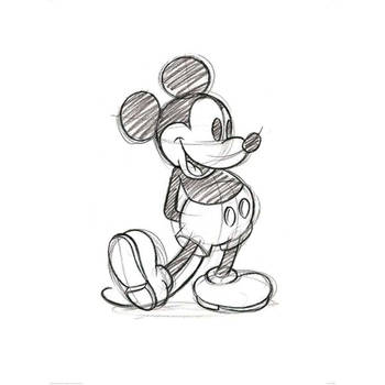 Kunstdruk Mickey Mouse Sketched Single 60x80cm