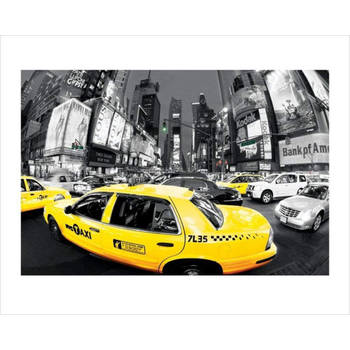 Kunstdruk Rush Hour Times Square Yellow Cabs 80x60cm