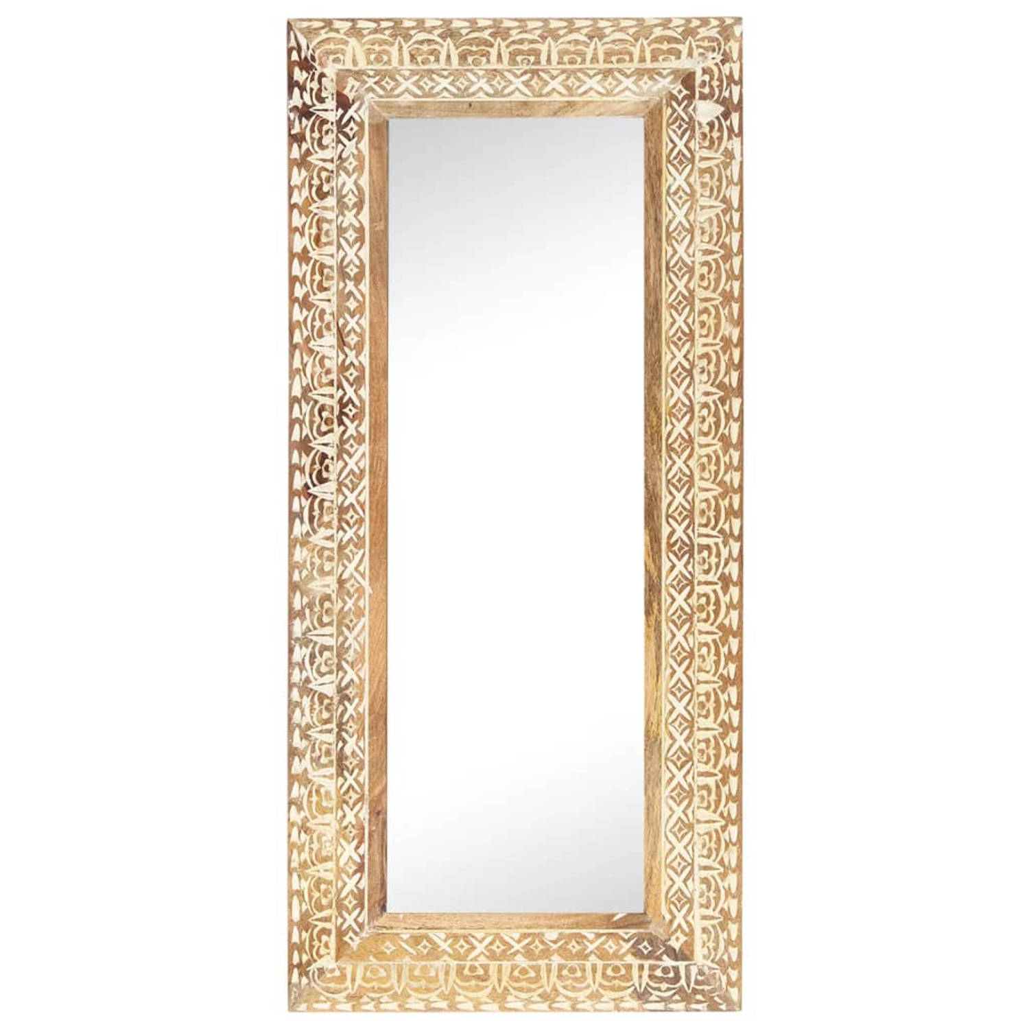 The Living Store - Handgesneden houten spiegel - Decoratie voor huis - 110 x 50 x 2.6 cm - Massief mangohout
