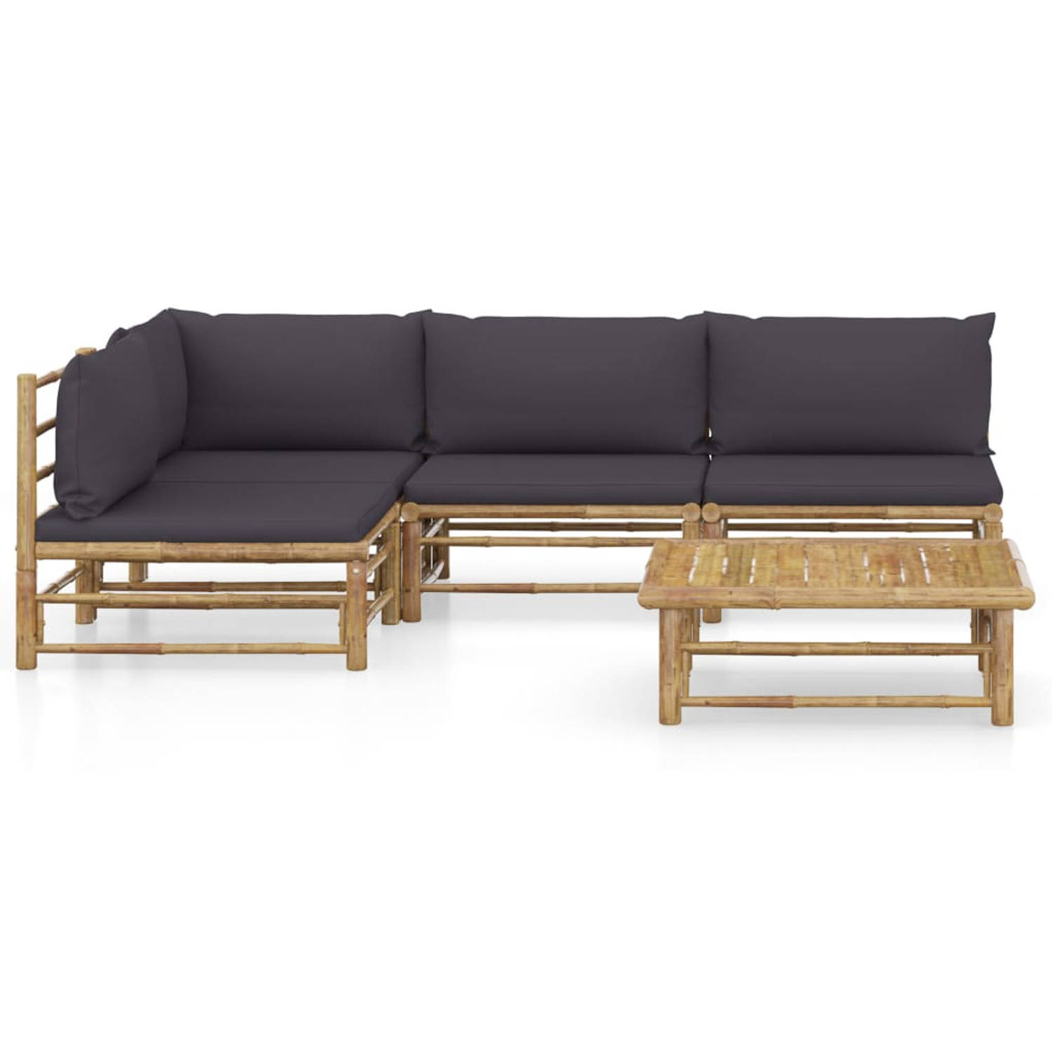 The Living Store Loungeset Bamboe - Modulair - Donkergrijs - 65x70x60 cm