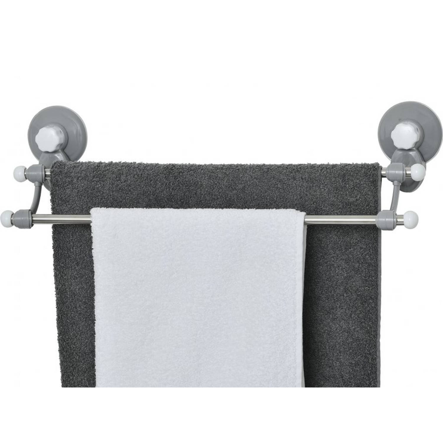 Gebor - Zelfklevend Handdoekenrek Met 2 Handdoek Ophang Stangen - Muur / Wand Bevestiging Met Zuignappen -