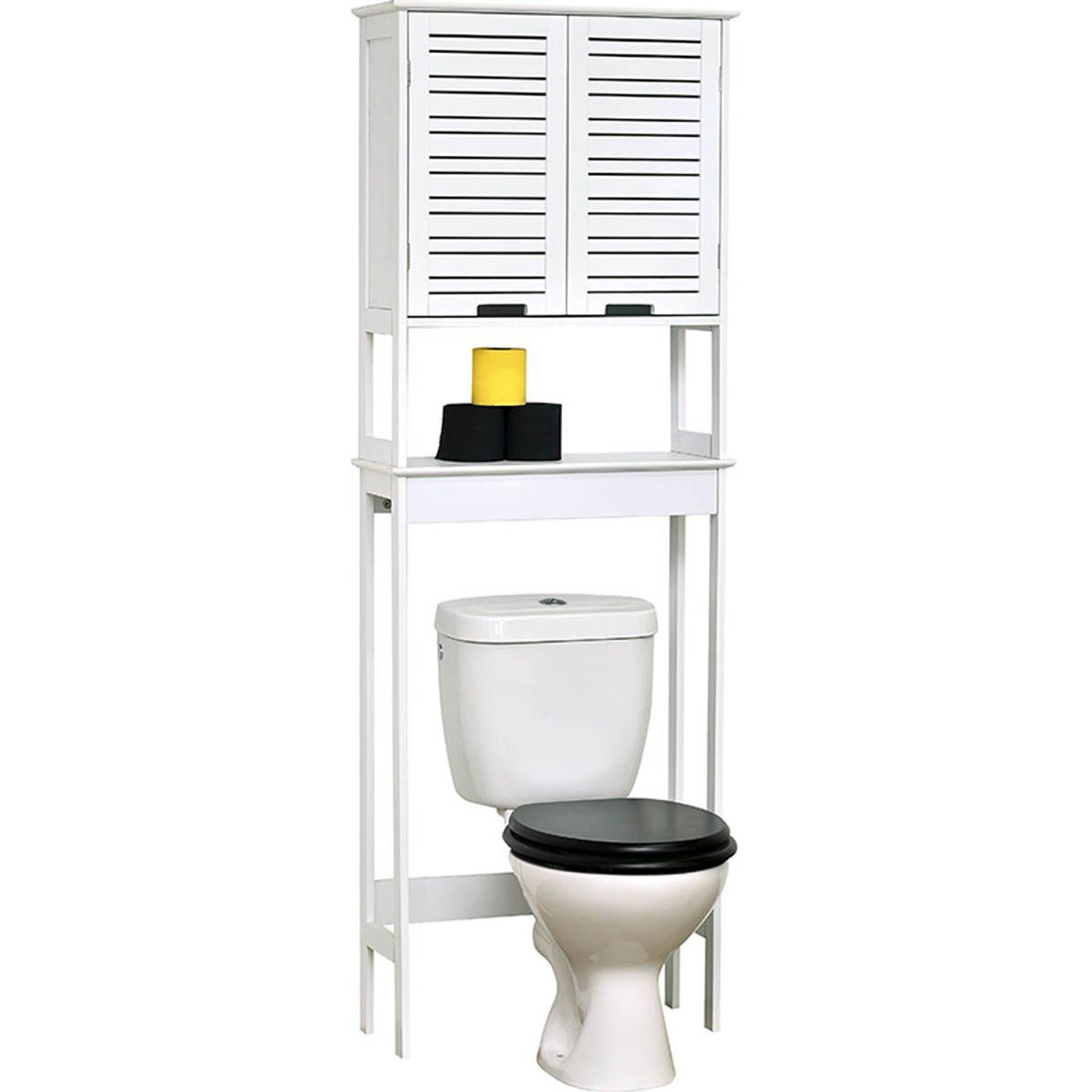 Gebor - Miami Design Mdf Toiletrek Met 2 Deuren + 1 Plank Binnenin - Wit - 179x63x23cm - Toiletrek - Wc Rek -