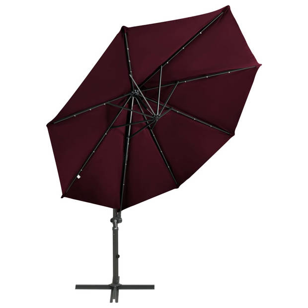 vidaXL Zweefparasol met paal en LED-verlichting 300 cm bordeauxrood