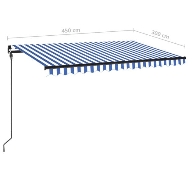 vidaXL Luifel handmatig uittrekbaar met LED 450x300 cm blauw en wit