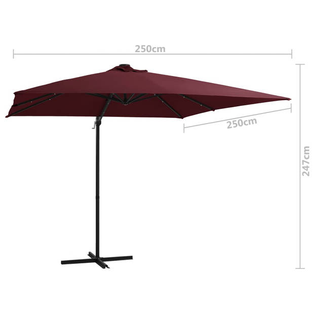 vidaXL Zweefparasol met LED-verlichting 250x250 cm bordeauxrood