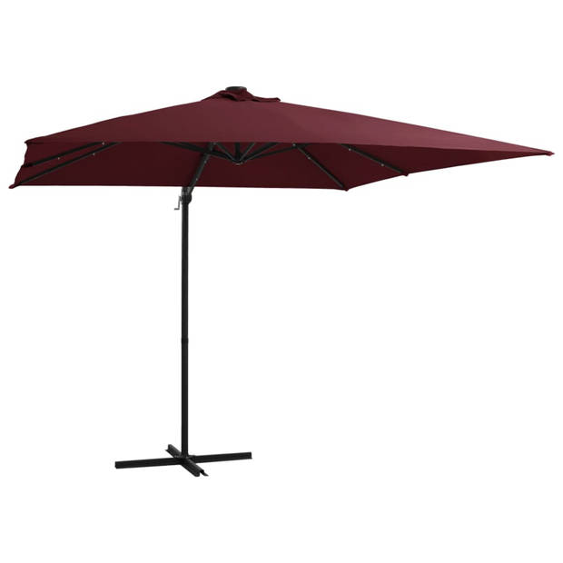 vidaXL Zweefparasol met LED-verlichting 250x250 cm bordeauxrood