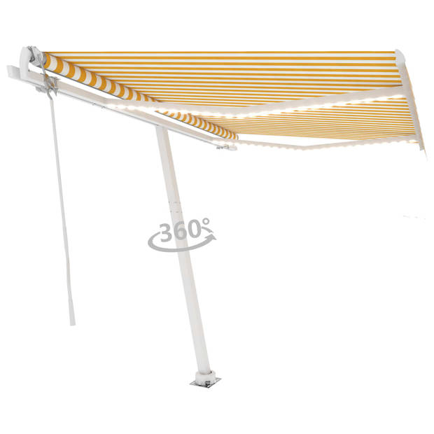 vidaXL Luifel automatisch met LED en windsensor 350x250 cm geel en wit