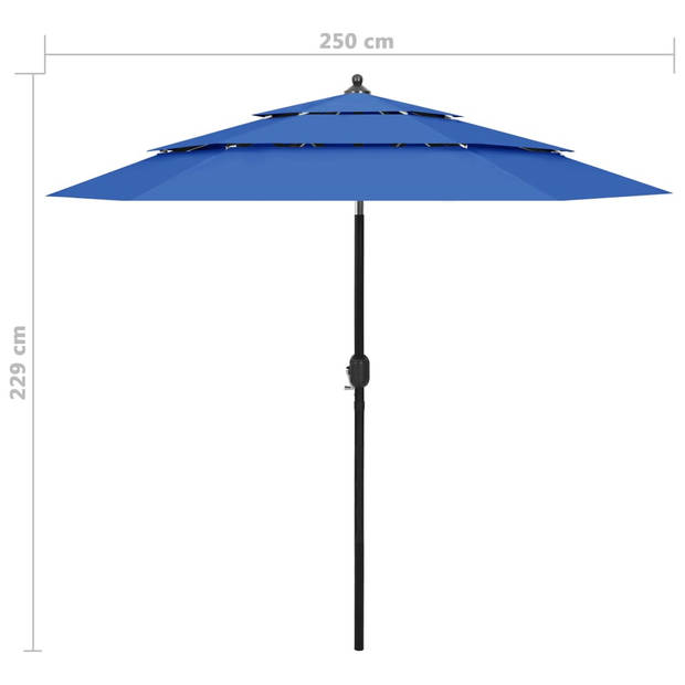 The Living Store 3-laagse Parasol - Azuurblauw - 250 x 229 cm (ø x H) - UV-beschermend polyester