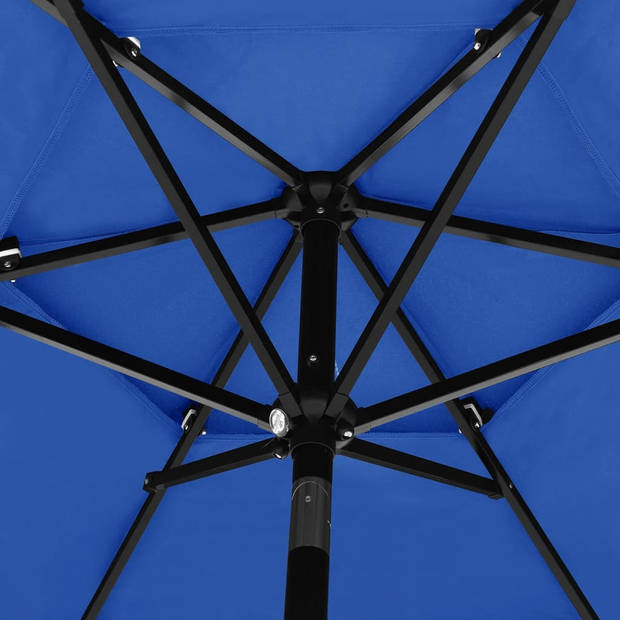 The Living Store 3-laagse Parasol - Azuurblauw - 250 x 229 cm (ø x H) - UV-beschermend polyester