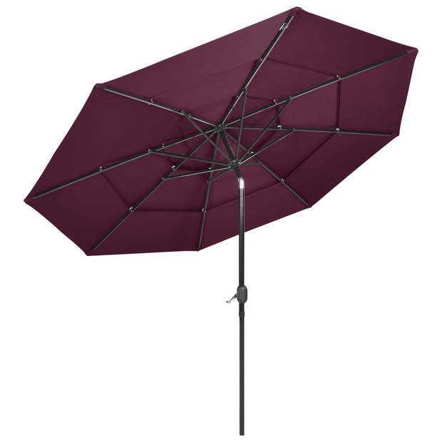 vidaXL Parasol 3-laags met aluminium paal 3 m bordeauxrood