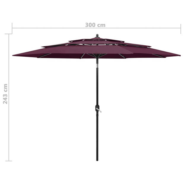 vidaXL Parasol 3-laags met aluminium paal 3 m bordeauxrood