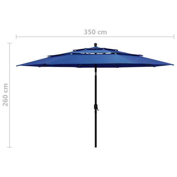 The Living Store Parasol - 3-laags - 350x260 cm - UV-beschermend polyester - Aluminium paal - Inklapbaar - Azuurblauw