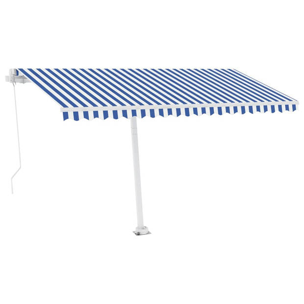 vidaXL Luifel handmatig uittrekbaar met LED 400x350 cm blauw en wit