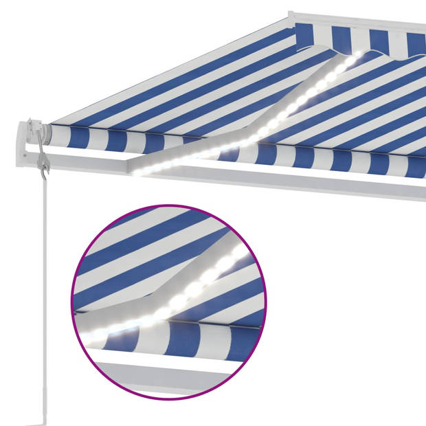 vidaXL Luifel automatisch met LED en windsensor 450x350 cm blauw wit