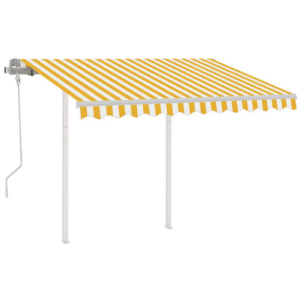 vidaXL Luifel handmatig uittrekbaar met palen 3x2,5 m geel en wit