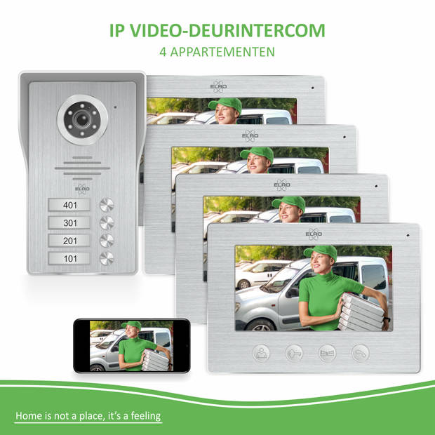 ELRO DV477IP4 Wifi IP Video Deur Intercom - met 4x 7 inch kleurenscherm - Bekijken en communiceren via App