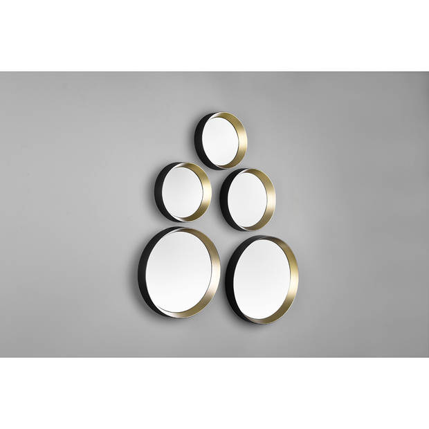 Spiegel Set - Trion Vivo - 25x25 - 5 Stuks Hangspiegels in Frame - Zwart/Goud