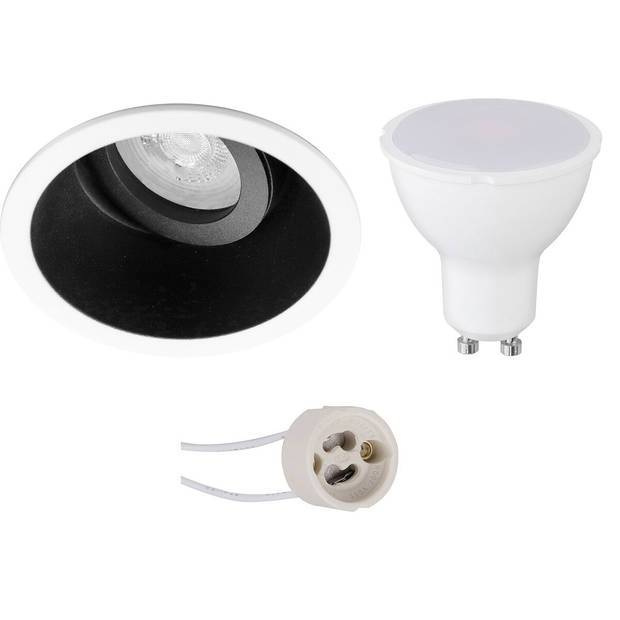 LED Spot Set - Pragmi Zano Pro - GU10 Fitting - Inbouw Rond - Mat Zwart/Wit - 6W - Natuurlijk Wit 4200K - Kantelbaar -