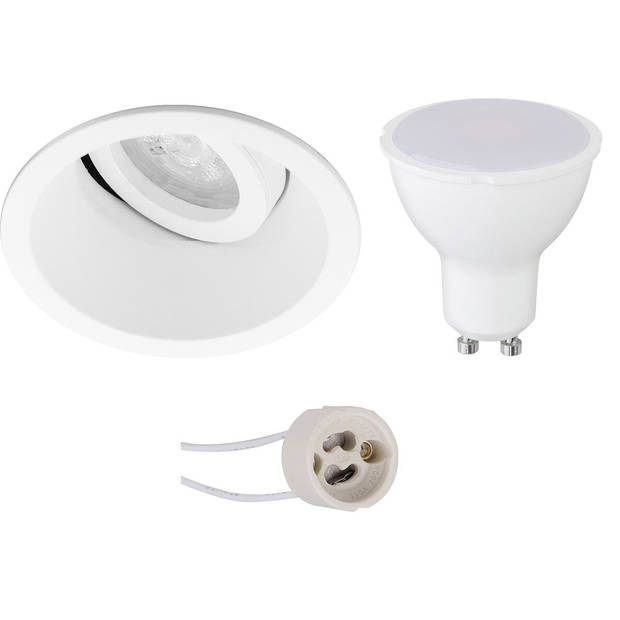 LED Spot Set - Pragmi Zano Pro - GU10 Fitting - Inbouw Rond - Mat Wit - 6W - Natuurlijk Wit 4200K - Kantelbaar - Ø93mm