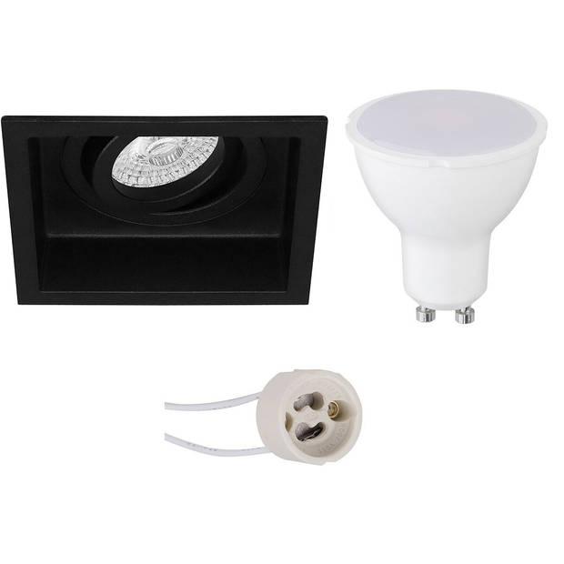 LED Spot Set - Pragmi Domy Pro - GU10 Fitting - Inbouw Vierkant - Mat Zwart - 6W - Natuurlijk Wit 4200K - Verdiept -