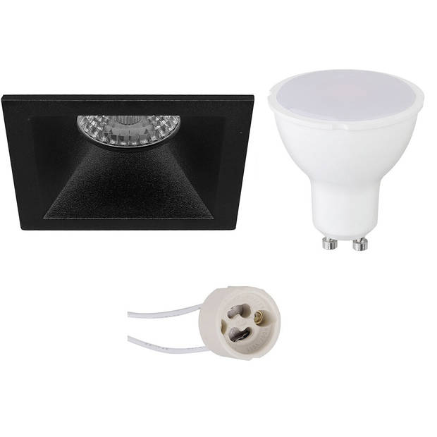 LED Spot Set - Pragmi Pollon Pro - GU10 Fitting - Inbouw Vierkant - Mat Zwart - 6W - Natuurlijk Wit 4200K - Verdiept -