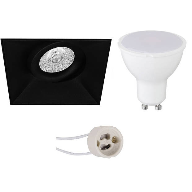 LED Spot Set - Aigi - Pragmi Nivas Pro - GU10 Fitting - Inbouw Vierkant - Mat Zwart - 6W - Warm Wit 3000K - Trimless -