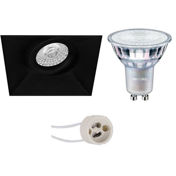 LED Spot Set - Pragmi Nivas Pro - GU10 Fitting - Inbouw Vierkant - Mat Zwart - Trimless - Kantelbaar - 150mm - Philips -