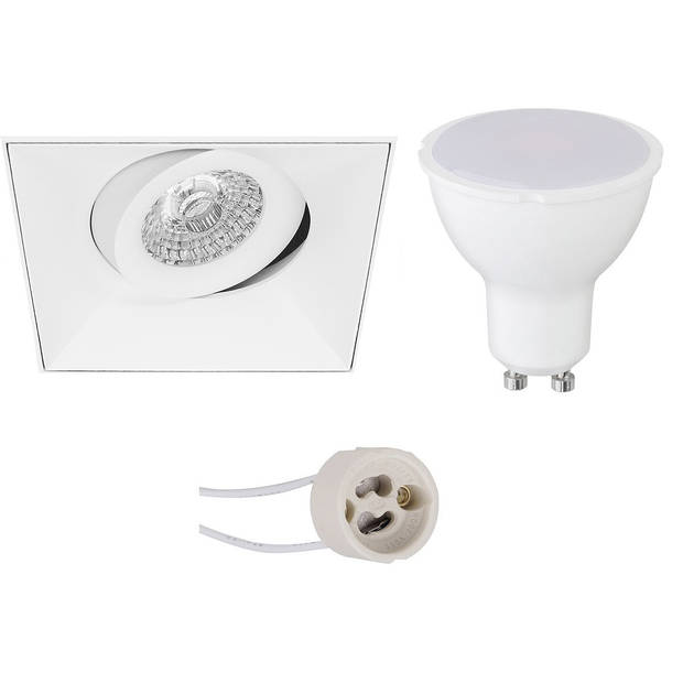 LED Spot Set - Pragmi Nivas Pro - GU10 Fitting - Dimbaar - Inbouw Vierkant - Mat Wit - 6W - Helder/Koud Wit 6400K -