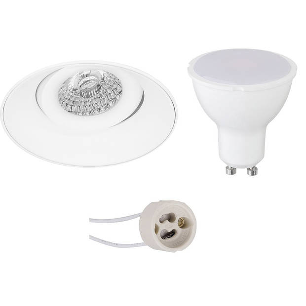 LED Spot Set - Pragmi Nivas Pro - GU10 Fitting - Dimbaar - Inbouw Rond - Mat Wit - 6W - Helder/Koud Wit 6400K - Trimless