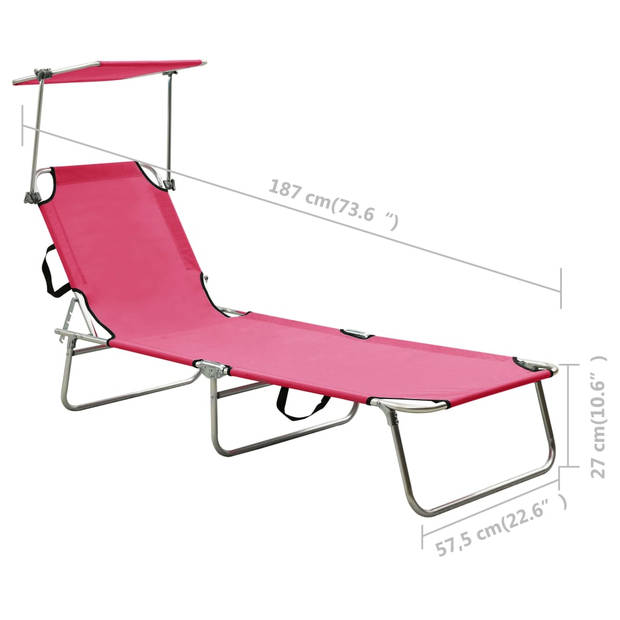 The Living Store Ligbed Luifel - 187 x 57.5 x 27 cm - Roze - 120 kg