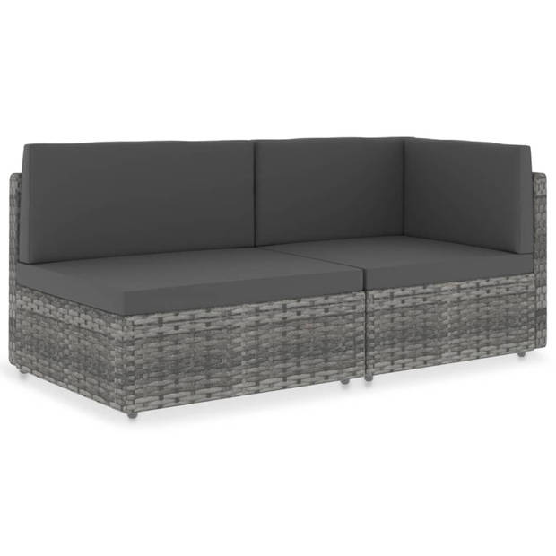 vidaXL Tweezitsbank sectioneel poly rattan grijs