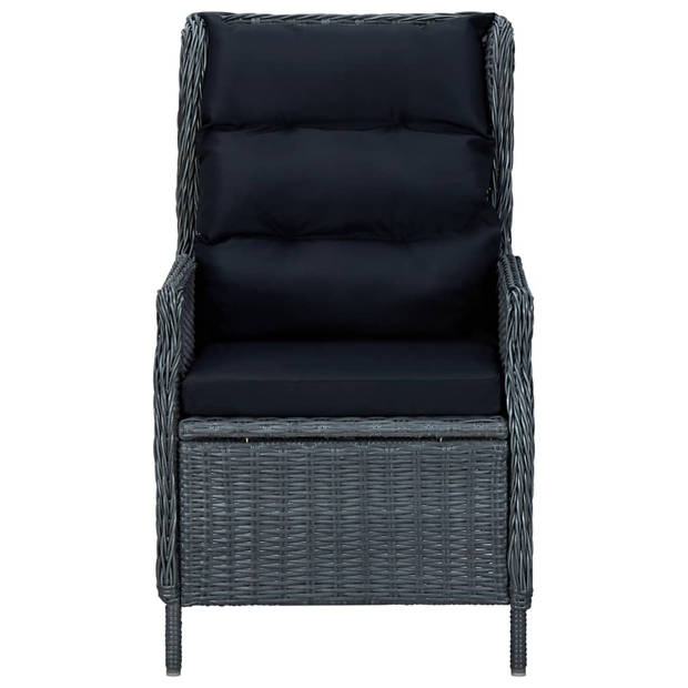 vidaXL 3-delige Loungeset met kussens poly rattan donkergrijs