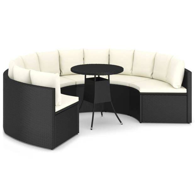 vidaXL 7-delige Loungeset met kussens poly rattan zwart