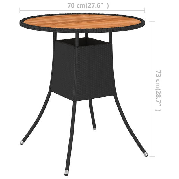 vidaXL Tuintafel Ø70 cm poly rattan en massief acaciahout zwart