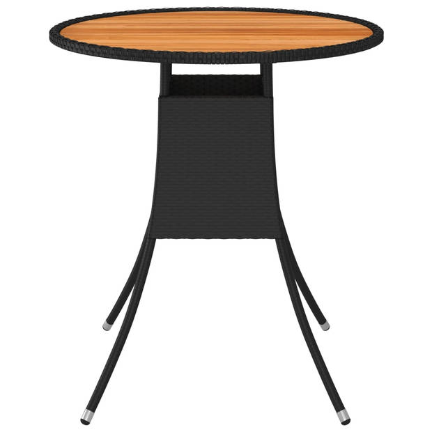 vidaXL Tuintafel Ø70 cm poly rattan en massief acaciahout zwart