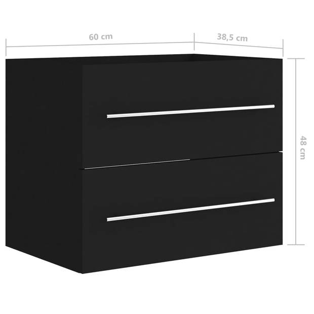 The Living Store Gootsteenkast - Zwart - 60 x 38.5 x 48 cm (B x D x H) - Stevig en stabiel