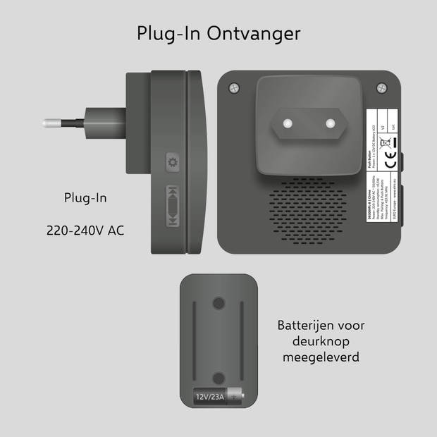 ELRO DB3000 Draadloze Deurbel Set – 2x Plug-in Ontvanger - Zwart