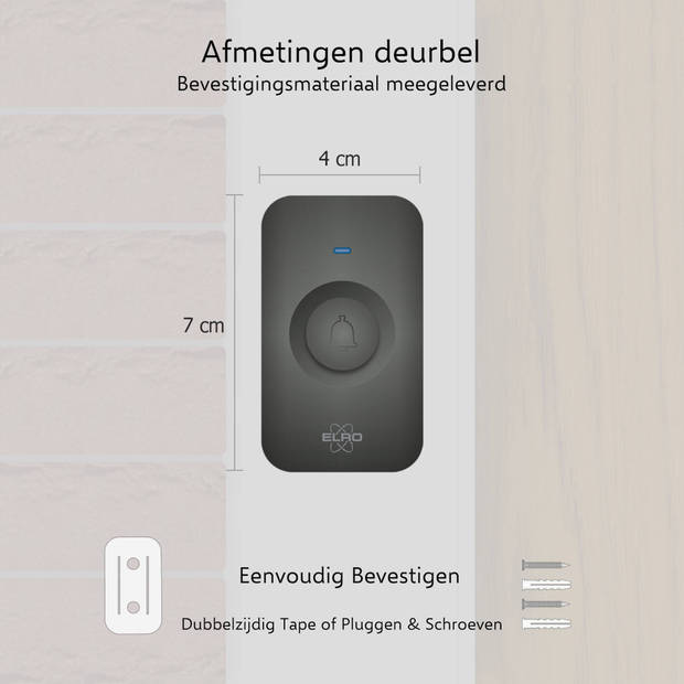 ELRO DB3000 Draadloze Deurbel Set – 2x Plug-in Ontvanger - Zwart