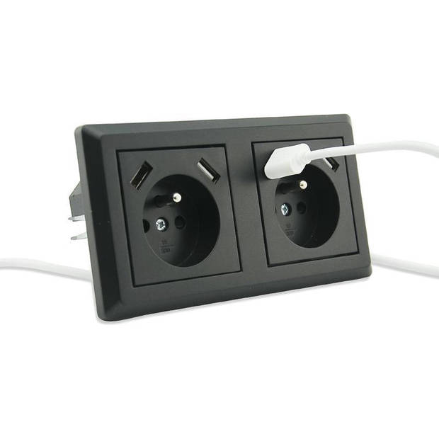 Homra Brock dubbel USB Inbouw stopcontact - Zwart