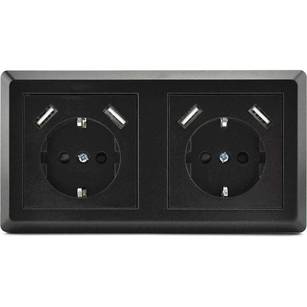 Homra Brock dubbel USB Inbouw stopcontact - Zwart