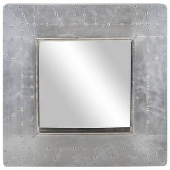 The Living Store luchtvaartspiegel - halspiegel metaal zilver - 50x50x4 cm